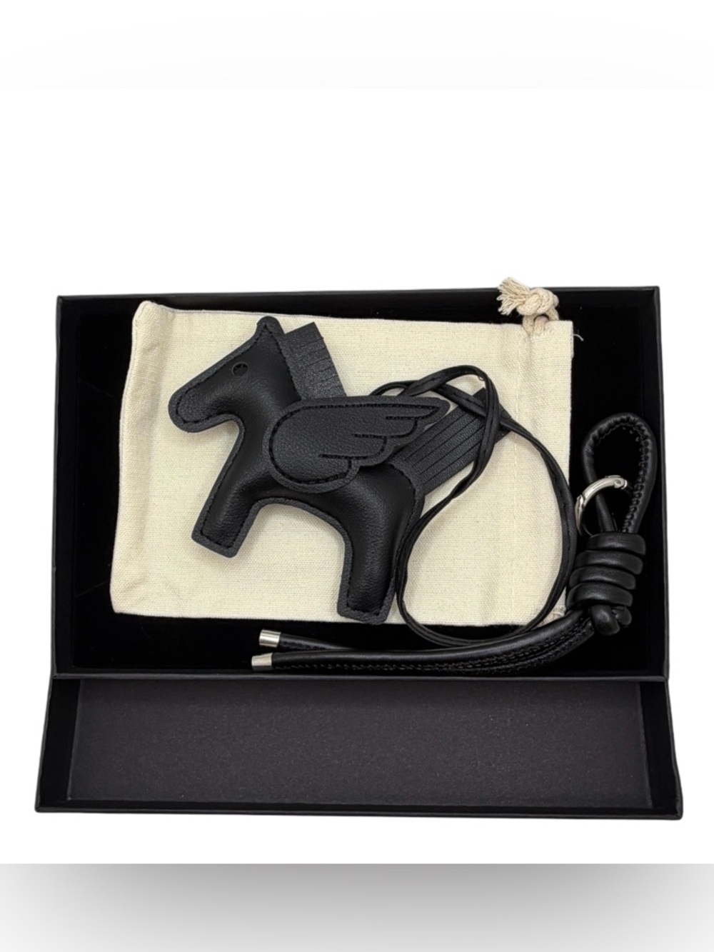 Black Leather Horse Bag Charm with Wing
